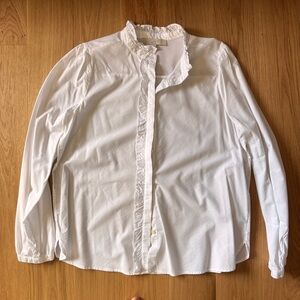 LOFT White Ruffle-Trim Dress Shirt